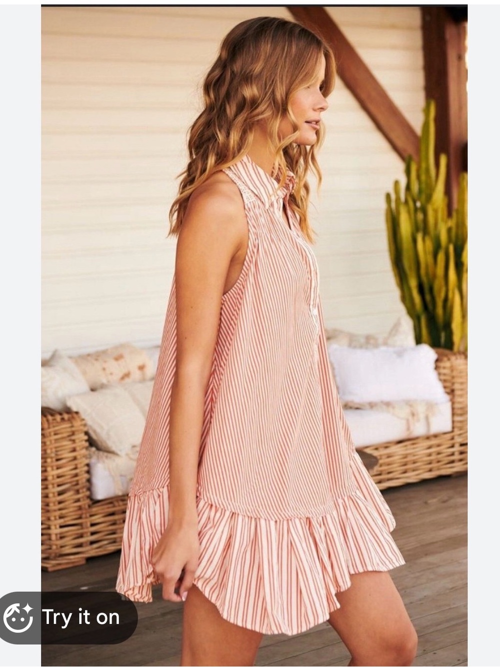 Free People Peach & White Striped Mini Dress